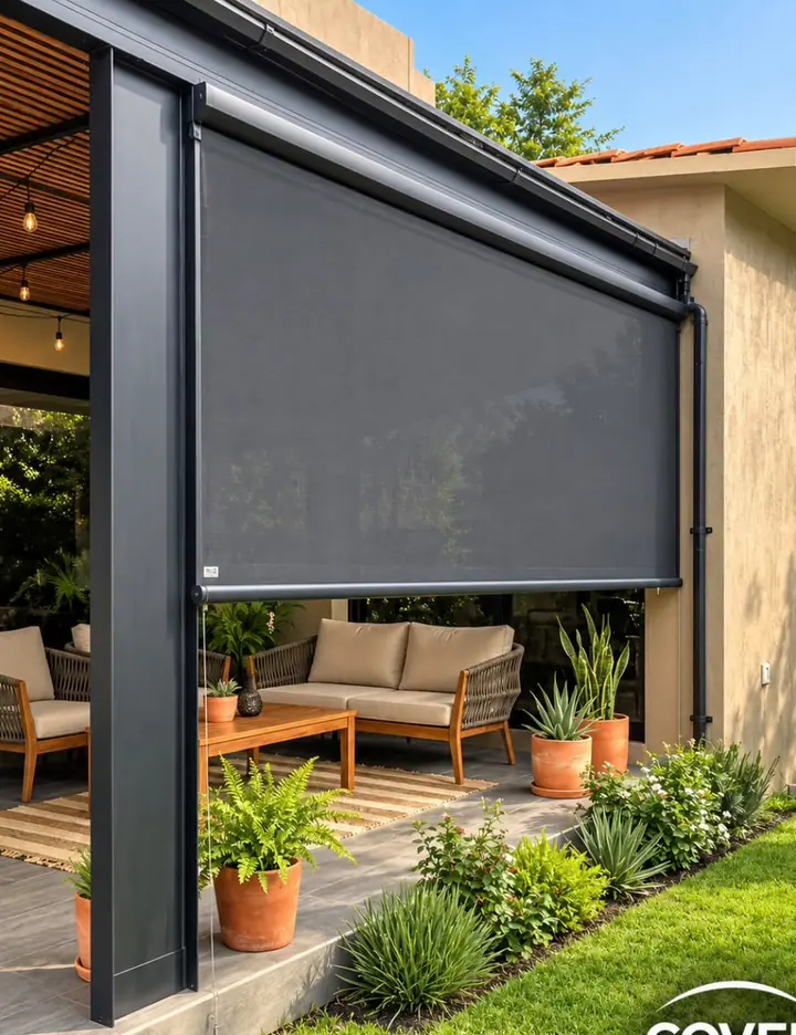 Screen enrollable exterior integrado a una pérgola